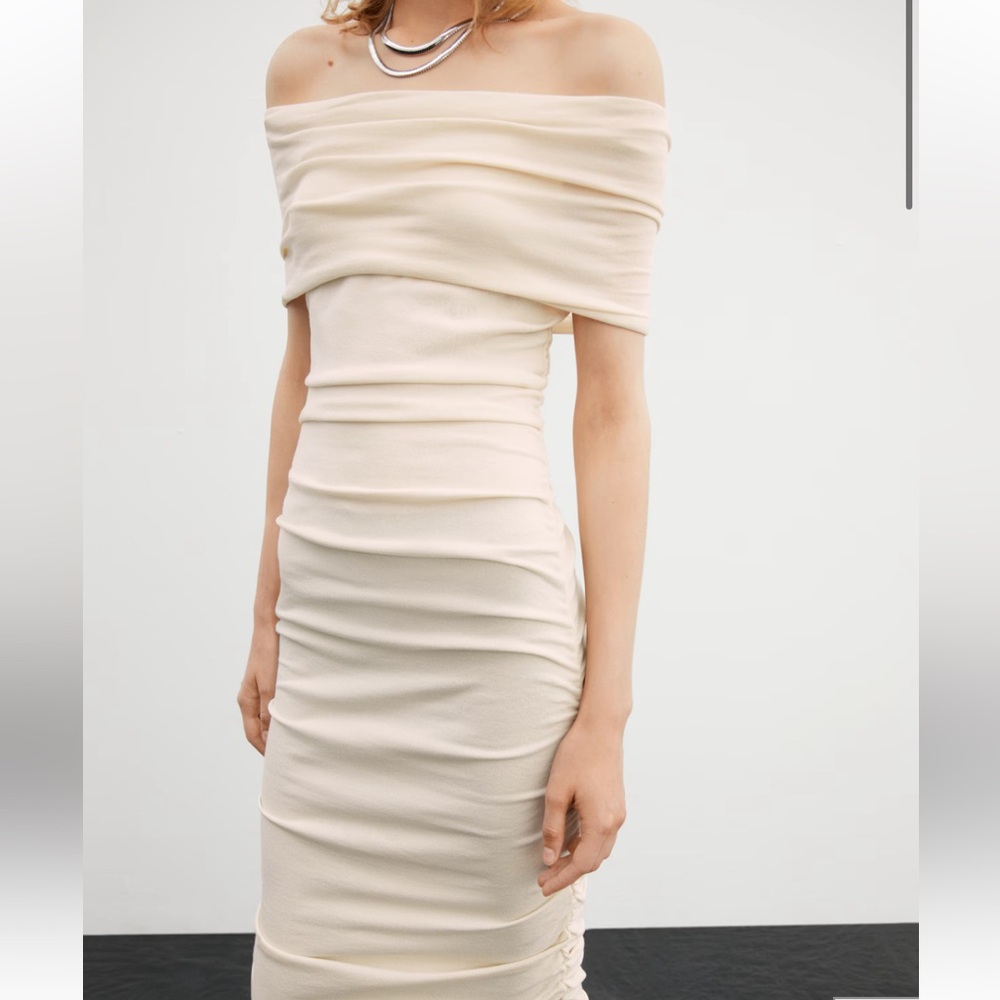 Mango SELECTION OFF-THE-SHOULDER DRAPED DRESS